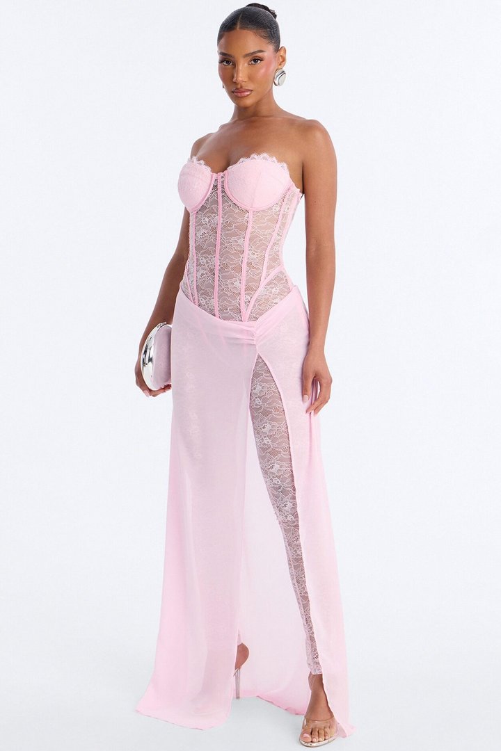 Illiana Lace Draped Catsuit - Light Pink