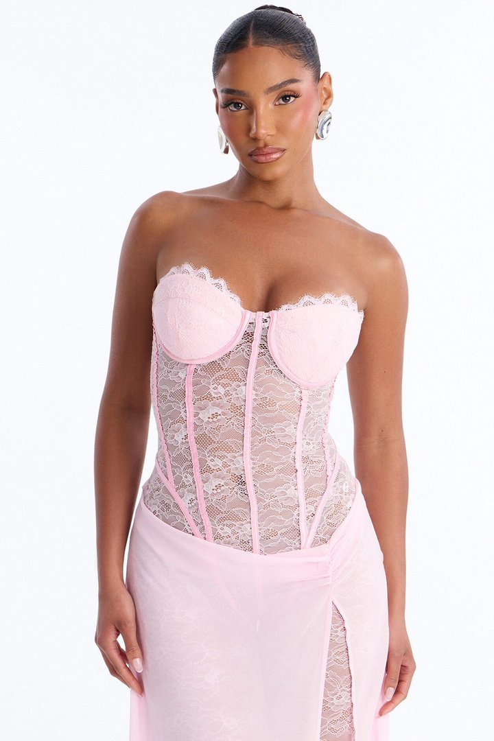 Illiana Lace Draped Catsuit - Light Pink