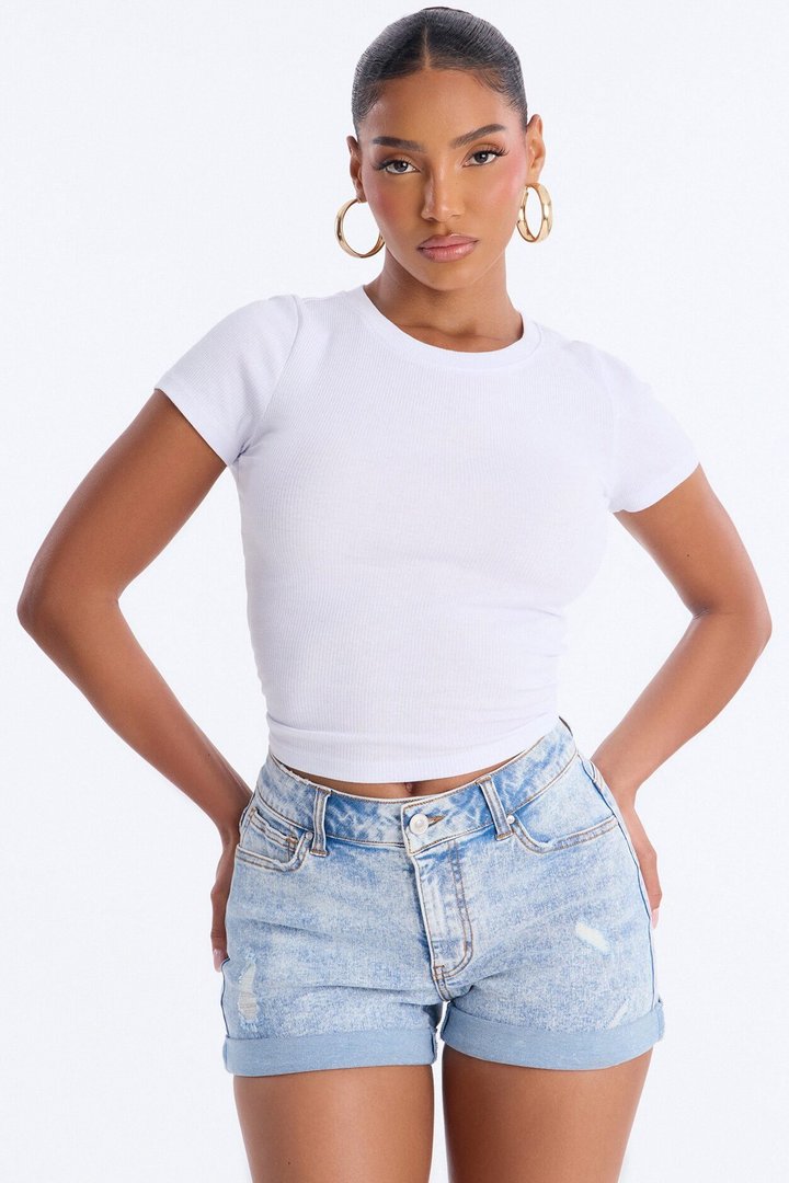 Cotton Rib Crew Neck Baby Tee - White