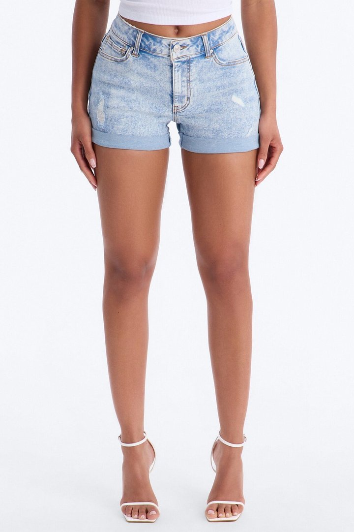 Carmela Cuffed Stretch Denim Shorts - Light Wash