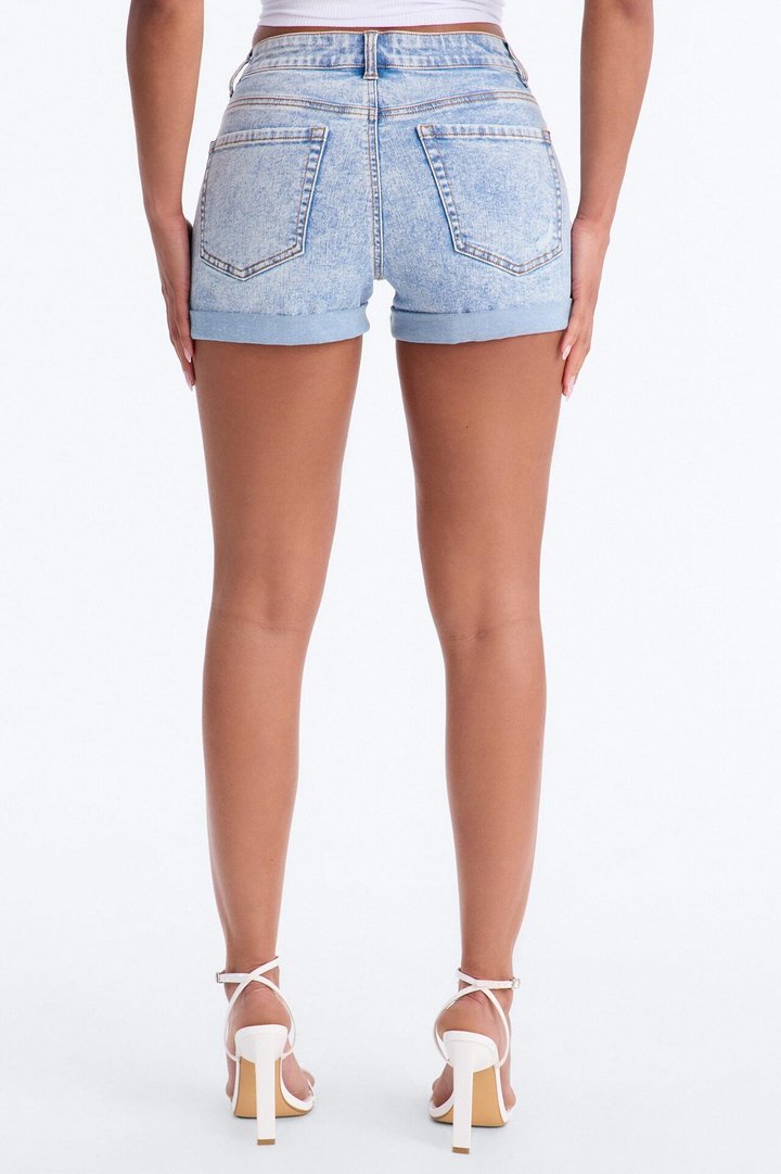 Carmela Cuffed Stretch Denim Shorts - Light Wash
