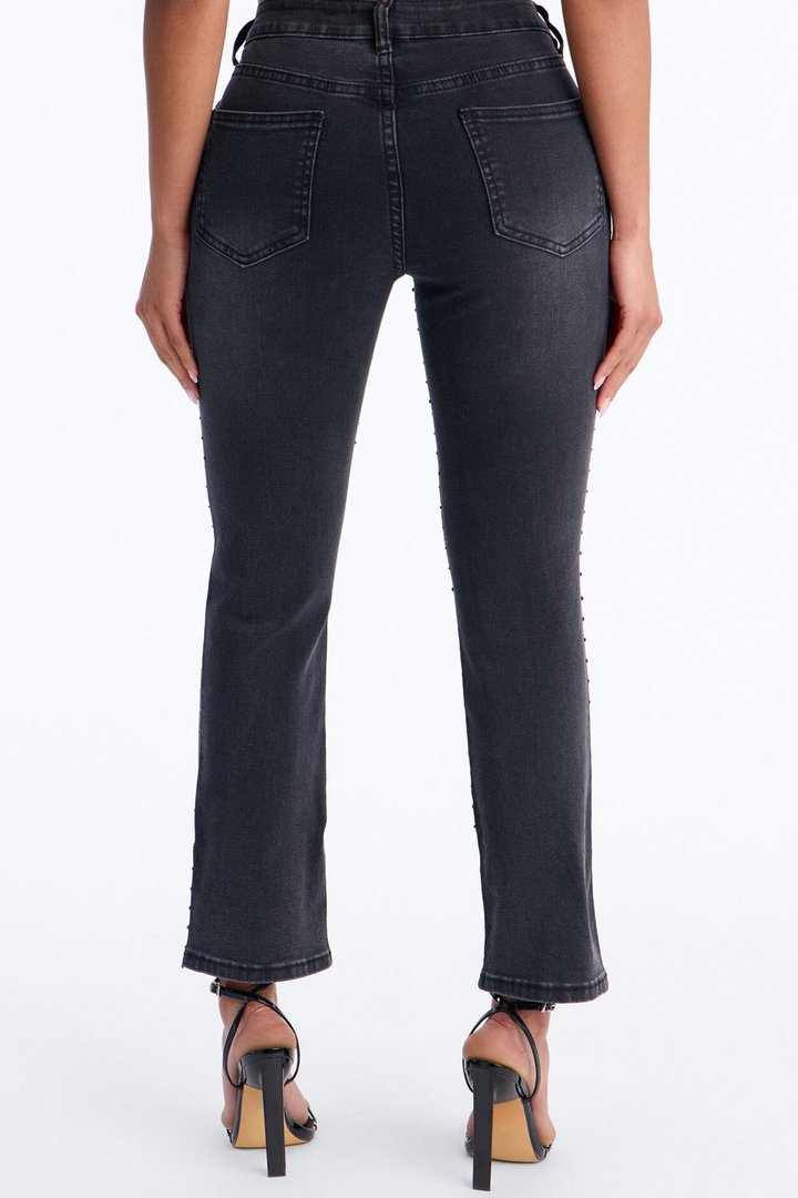 Tabloid Tease Embellished Ankle Kick Flare Jeans - Black Wash
