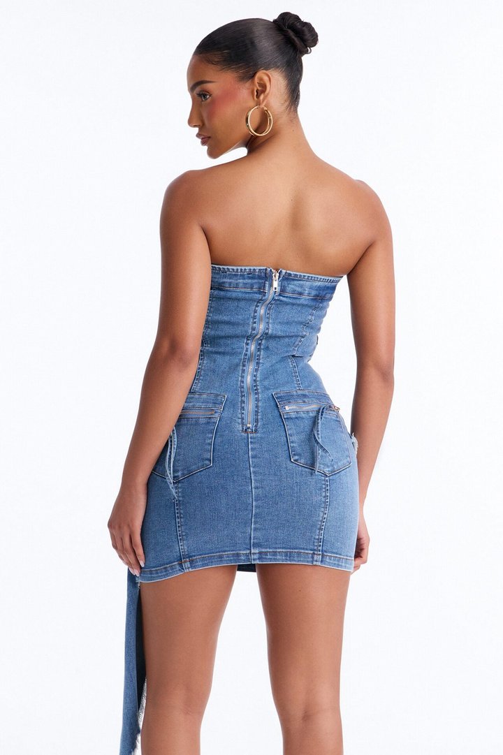Can't Stop Me Strapless Stretch Denim Mini Dress - Denim