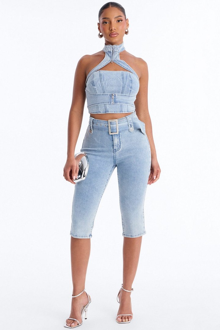 Let Me Adore You Capri Set - Light Wash