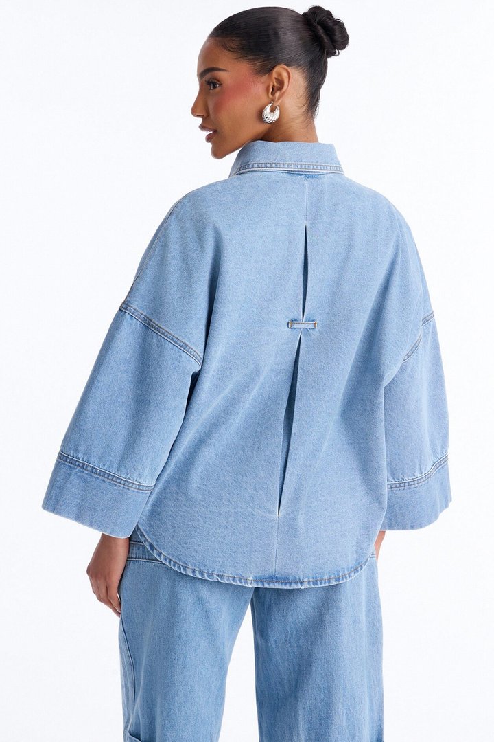 Fit Secured Oversized Denim Shirt - Light Wash