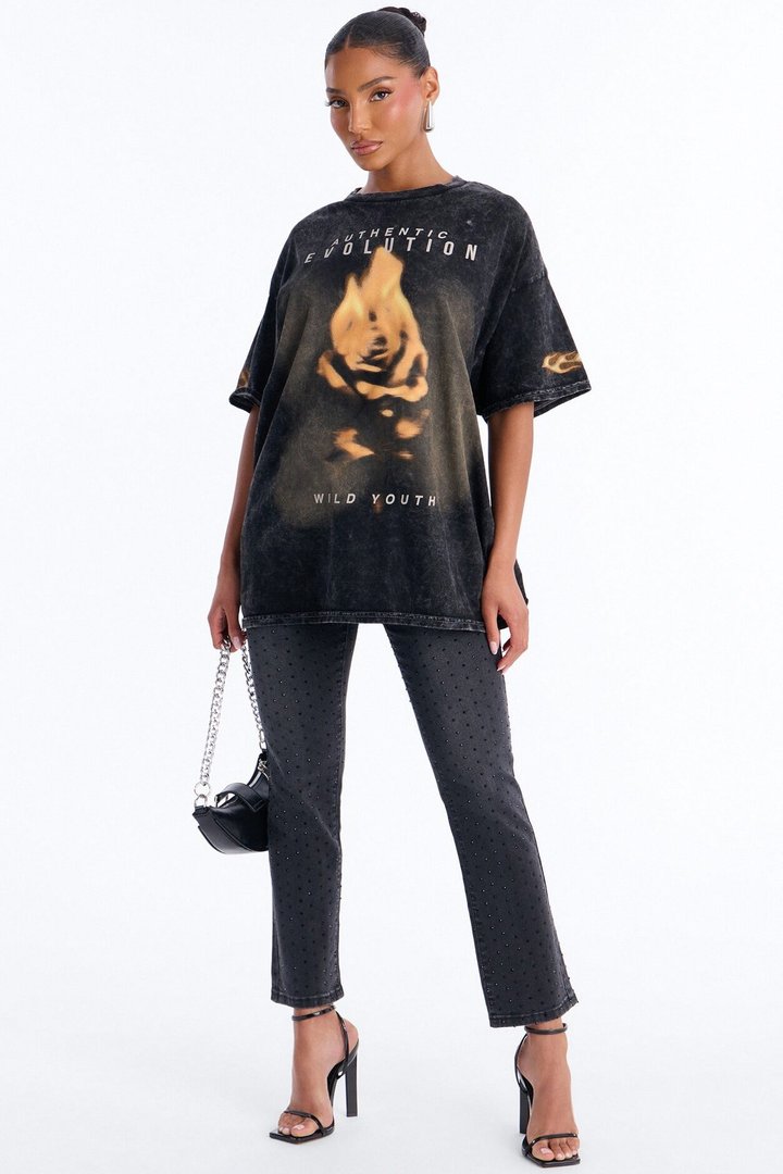 Wild Roots Washed Tee - Black Wash