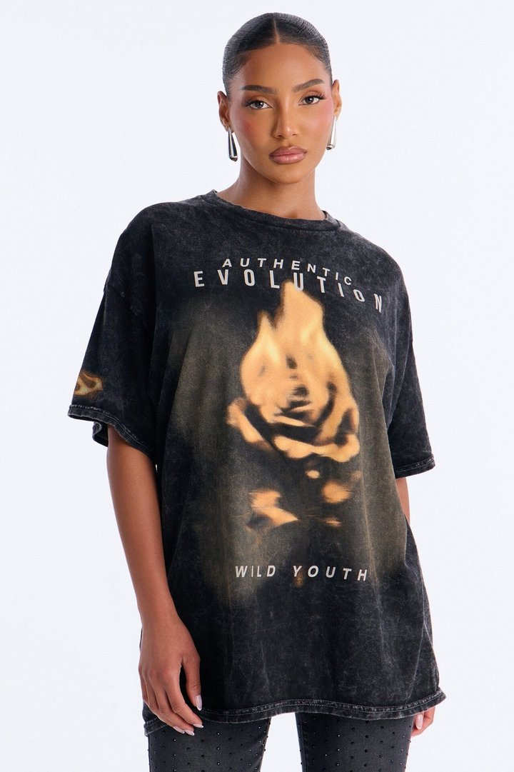 Wild Roots Washed Tee - Black Wash