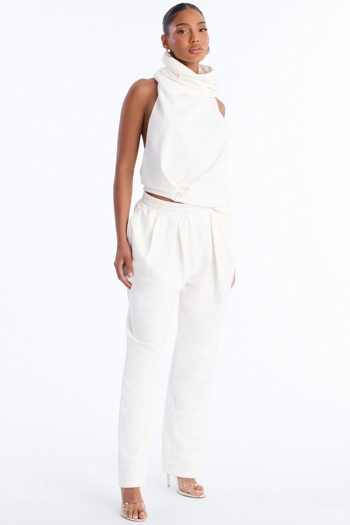 Alexia Backless Halter Jogger Set - White