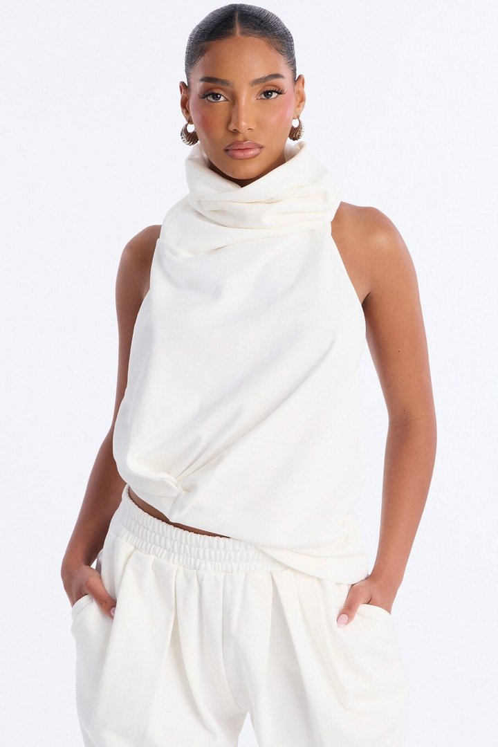 Alexia Backless Halter Jogger Set - White