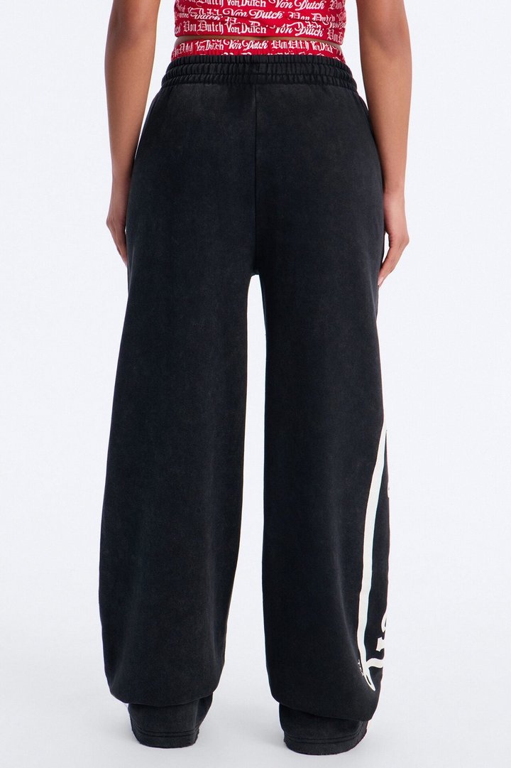 Von Dutch Waistband Washed Wide Leg Pant - Black Wash