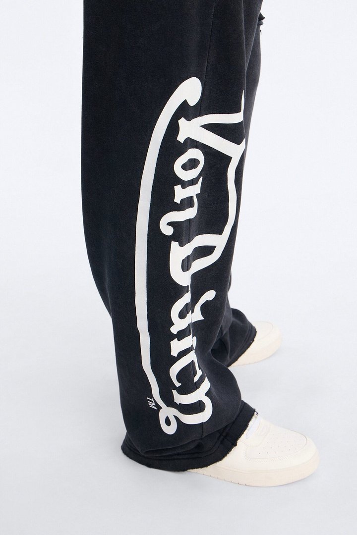 Von Dutch Waistband Washed Wide Leg Pant - Black Wash
