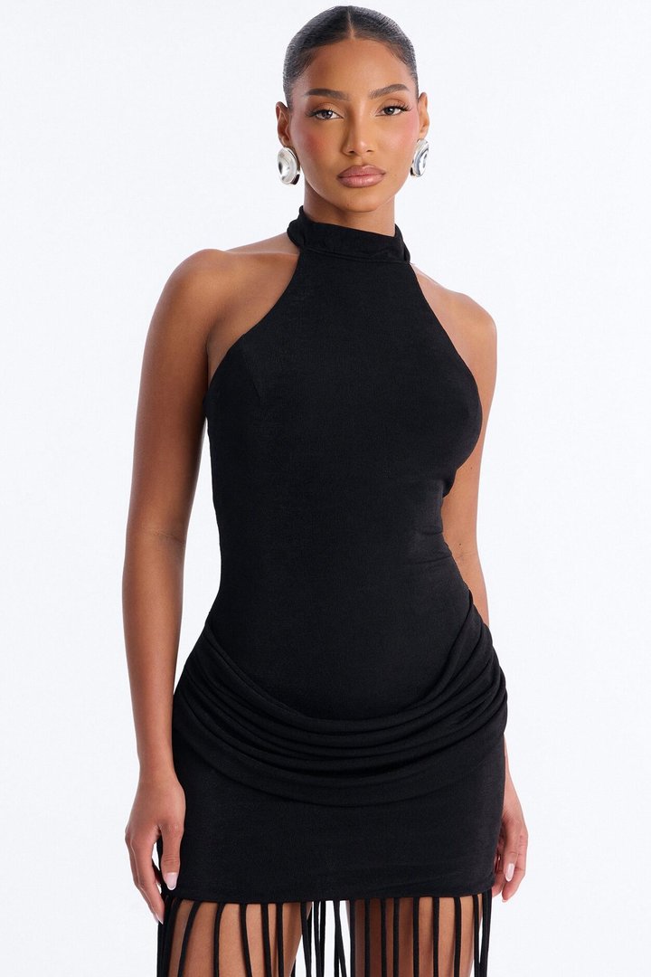 Rosalie Fringe Trim Maxi Dress - Black
