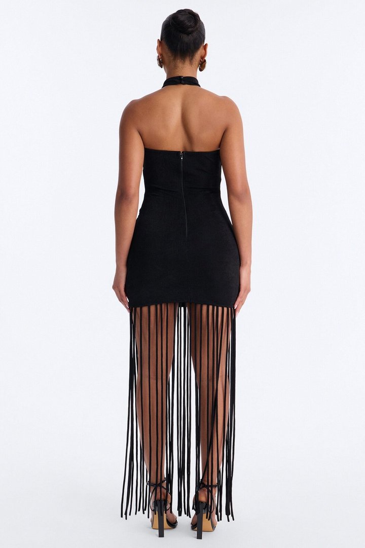 Rosalie Fringe Trim Maxi Dress - Black