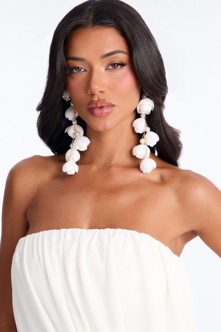 Petals And Pearls Drop Earrings - White