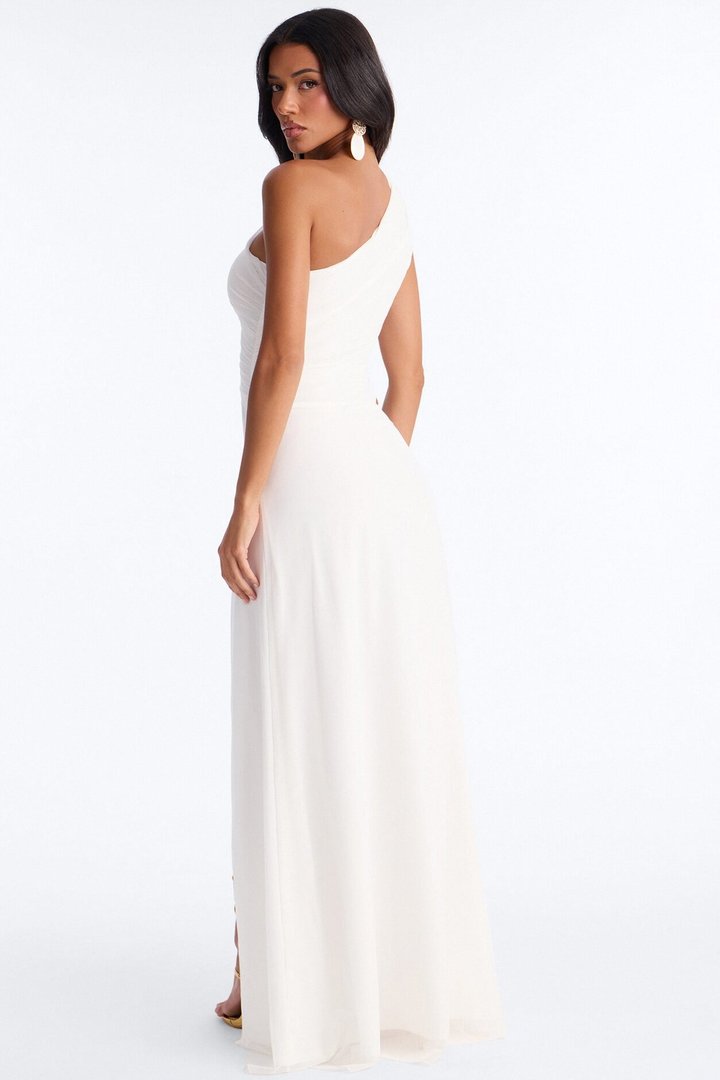 Peyton Ruched Mesh Maxi Dress - White