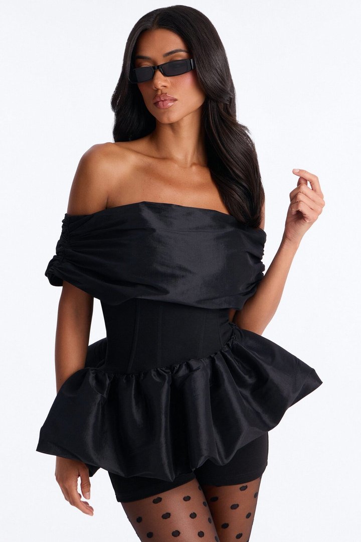 Jessica Off Shoulder Bubble Hem Top - Black