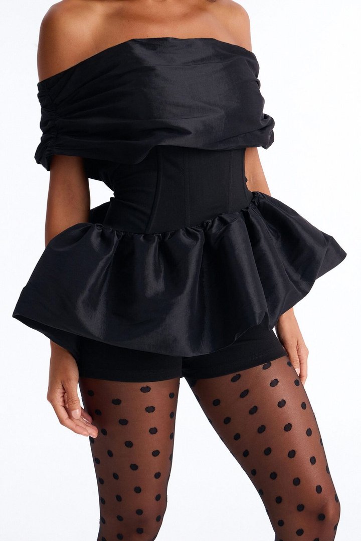 Jessica Off Shoulder Bubble Hem Top - Black