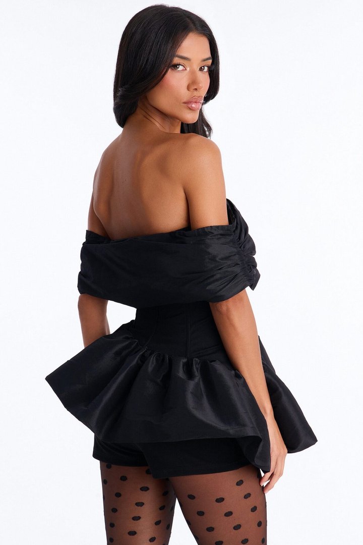 Jessica Off Shoulder Bubble Hem Top - Black