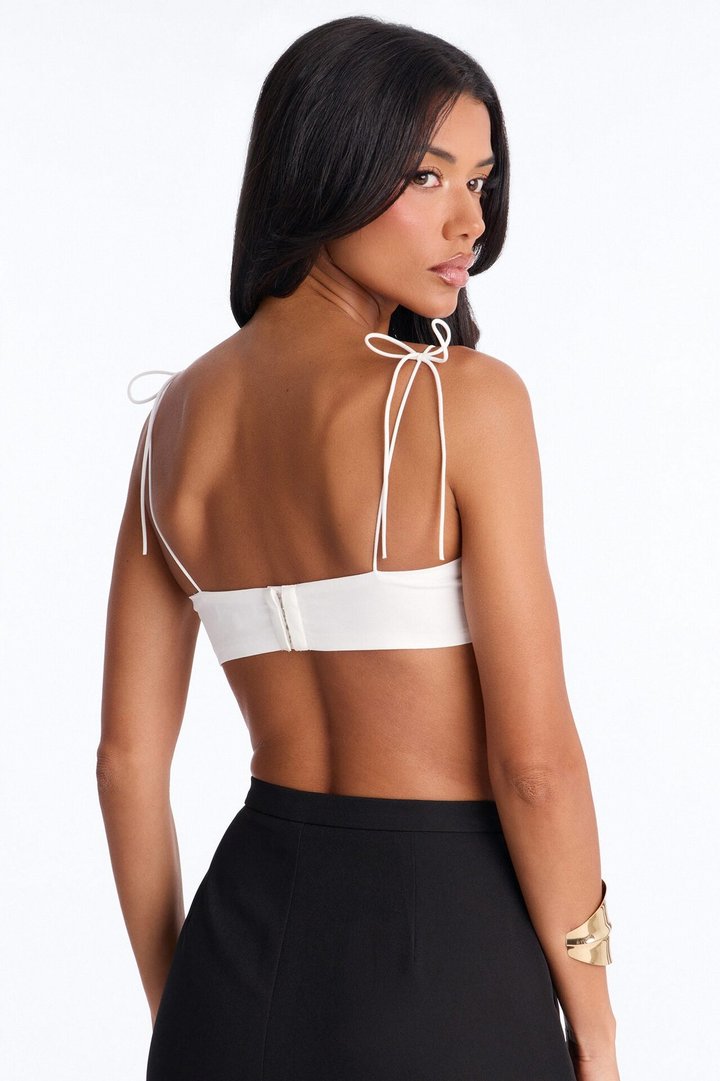 Beach Please Bow Poplin Bra Top - White