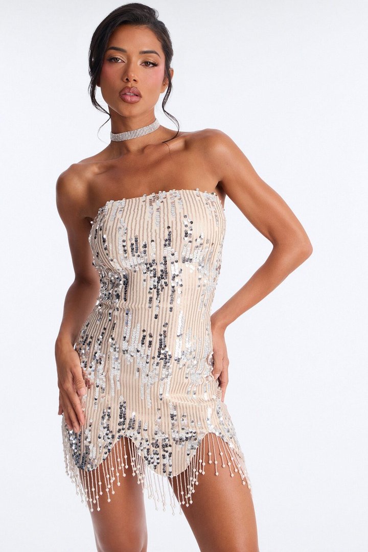 It Girl Evening Strapless Sequin Mini Dress - Silver/Combo
