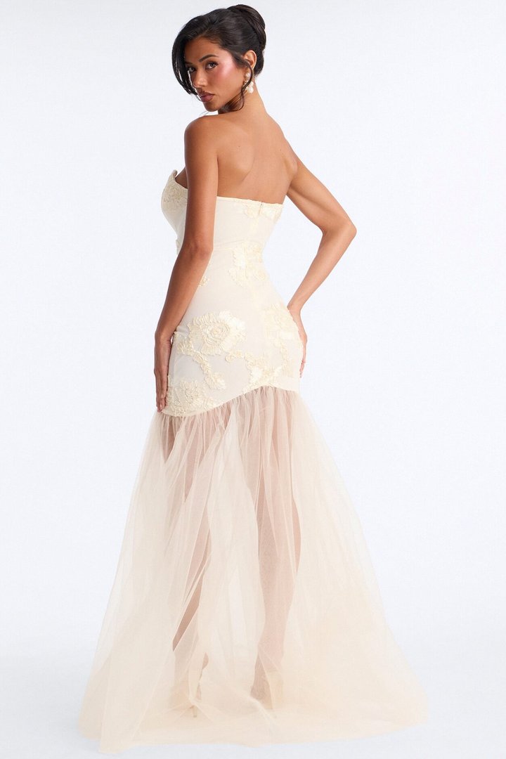 Elena Embroidered Mermaid Gown - White