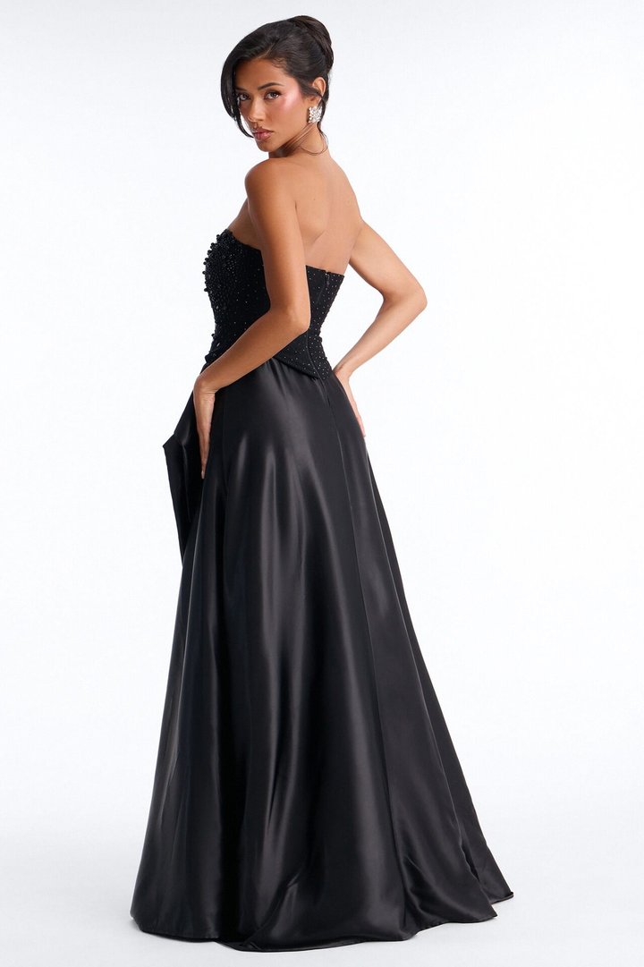 Shine Bright Embellished Satin Maxi Dress - Black