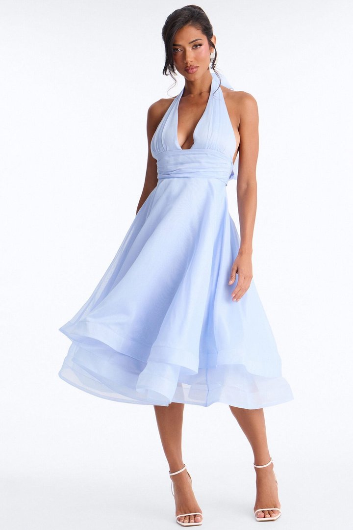 Gianna Halter Organza Midi Dress - Blue
