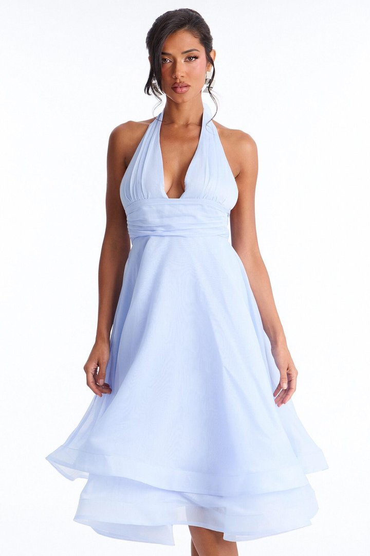 Gianna Halter Organza Midi Dress - Blue