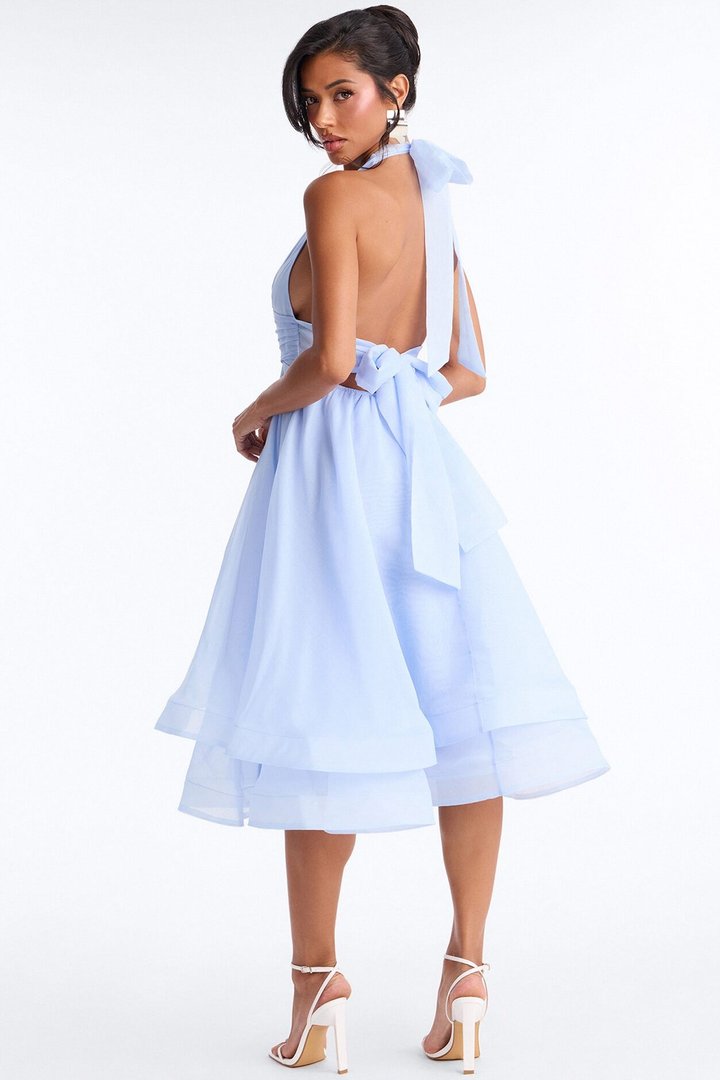 Gianna Halter Organza Midi Dress - Blue