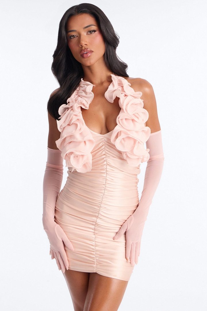 Jasmine Ruffle Ruched Mini Dress - Blush