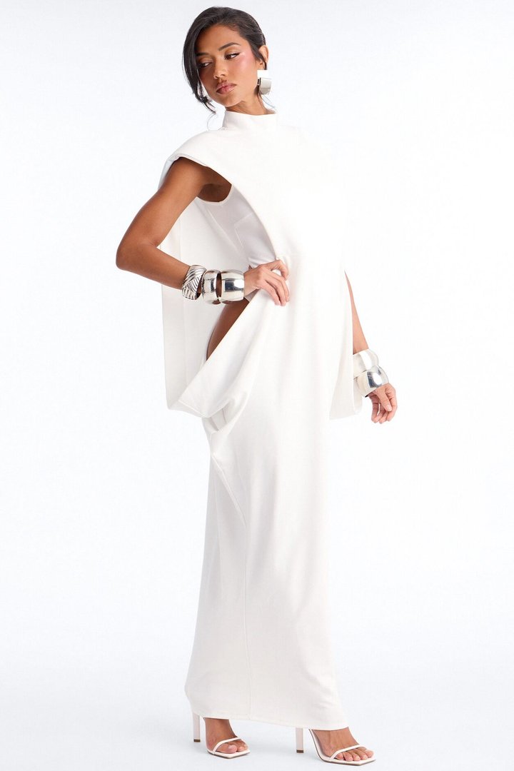 She Is Mother Sleeveless Crepe Knit Maxi Dress - White