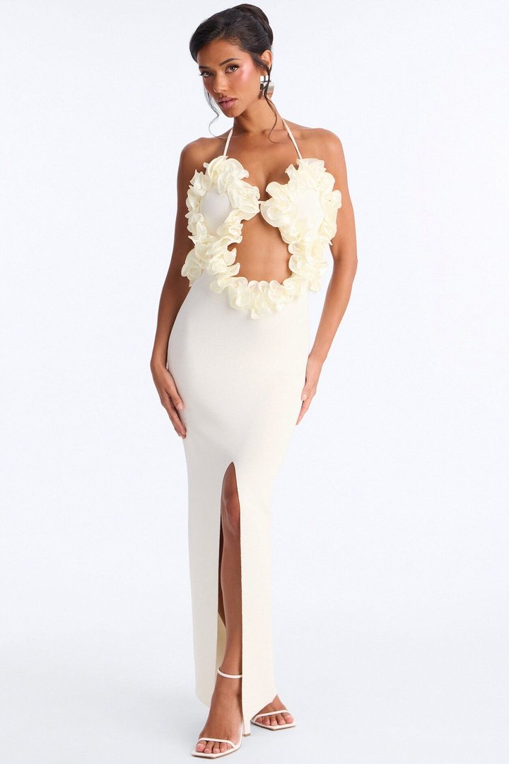 Runaway Ruffle Sweater Maxi Dress - Cream