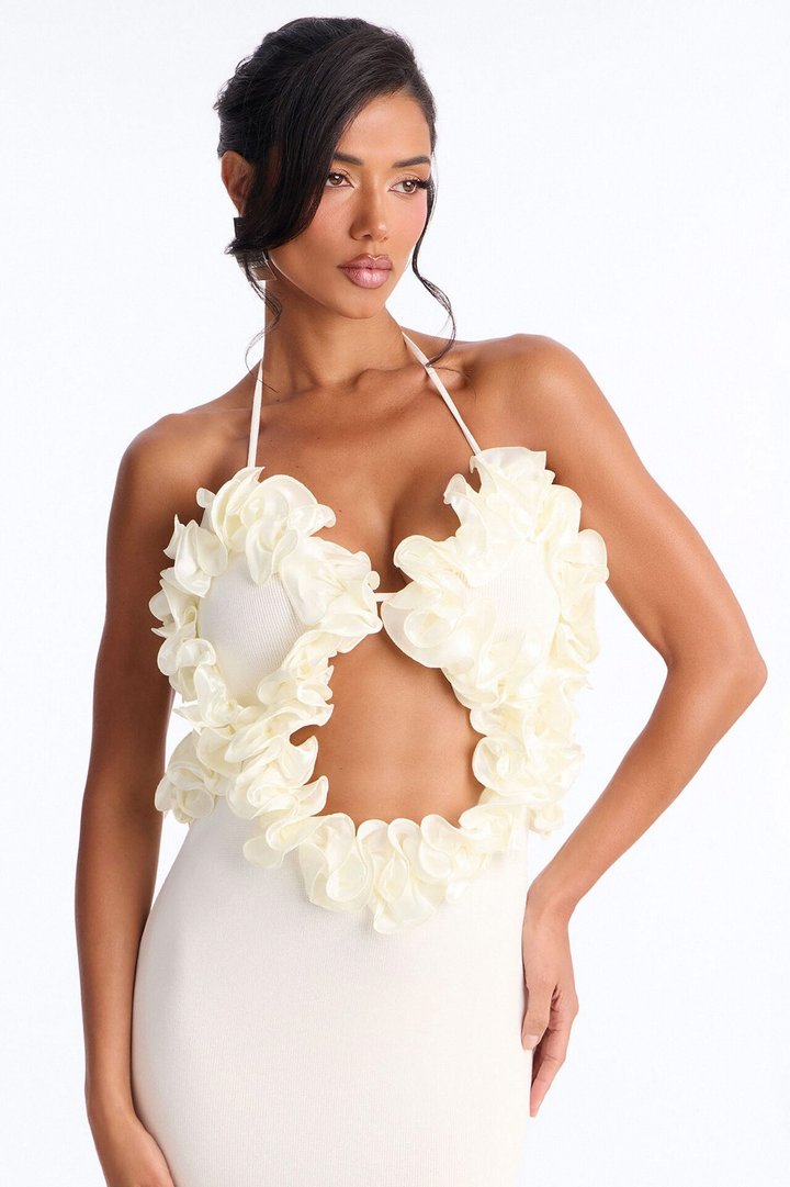 Runaway Ruffle Sweater Maxi Dress - Cream