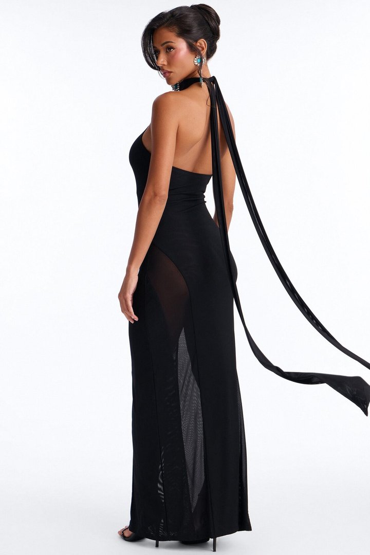 Samantha Halter Mesh Maxi Dress - Black