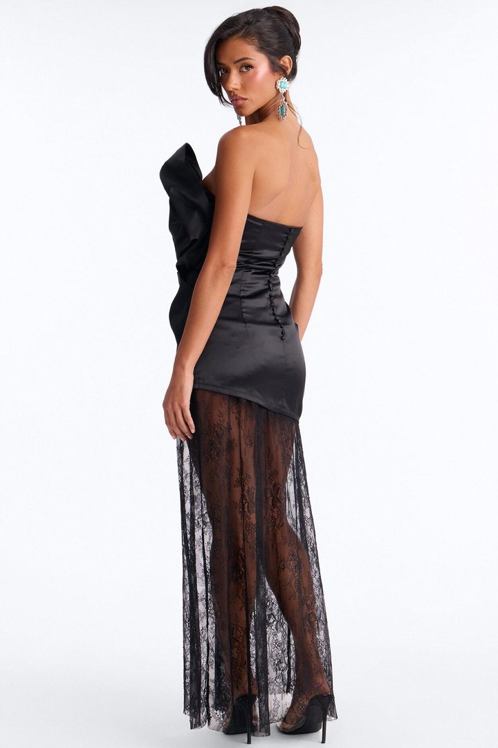 Gala Couture Sheer Lace Maxi Dress - Black
