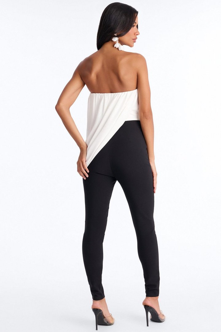 Briana Draped Skinny Leg Jumpsuit - Black/White