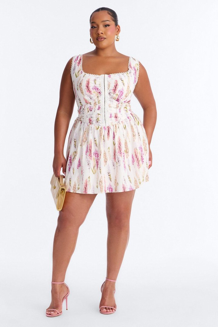 Cassandra Corset Floral Mini Dress - Ivory/combo