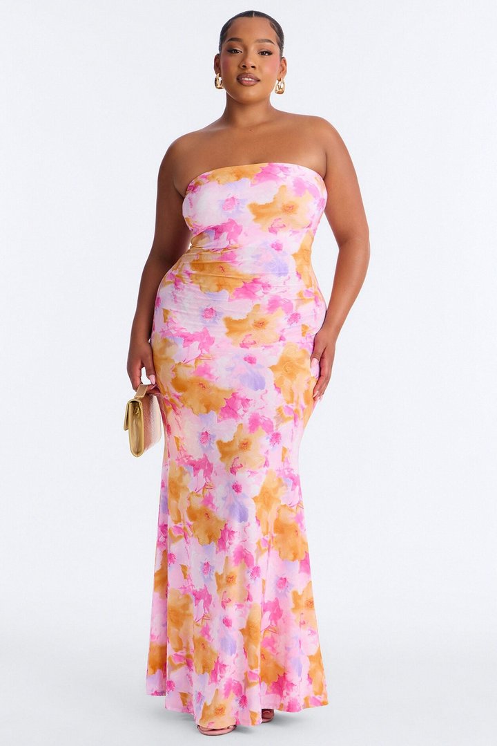 Stepping Out Strapless Maxi Dress - Pink/combo