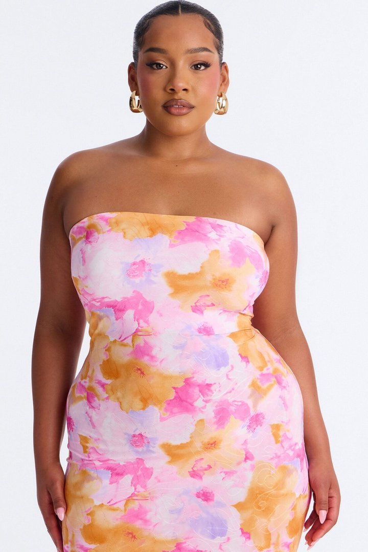 Stepping Out Strapless Maxi Dress - Pink/combo