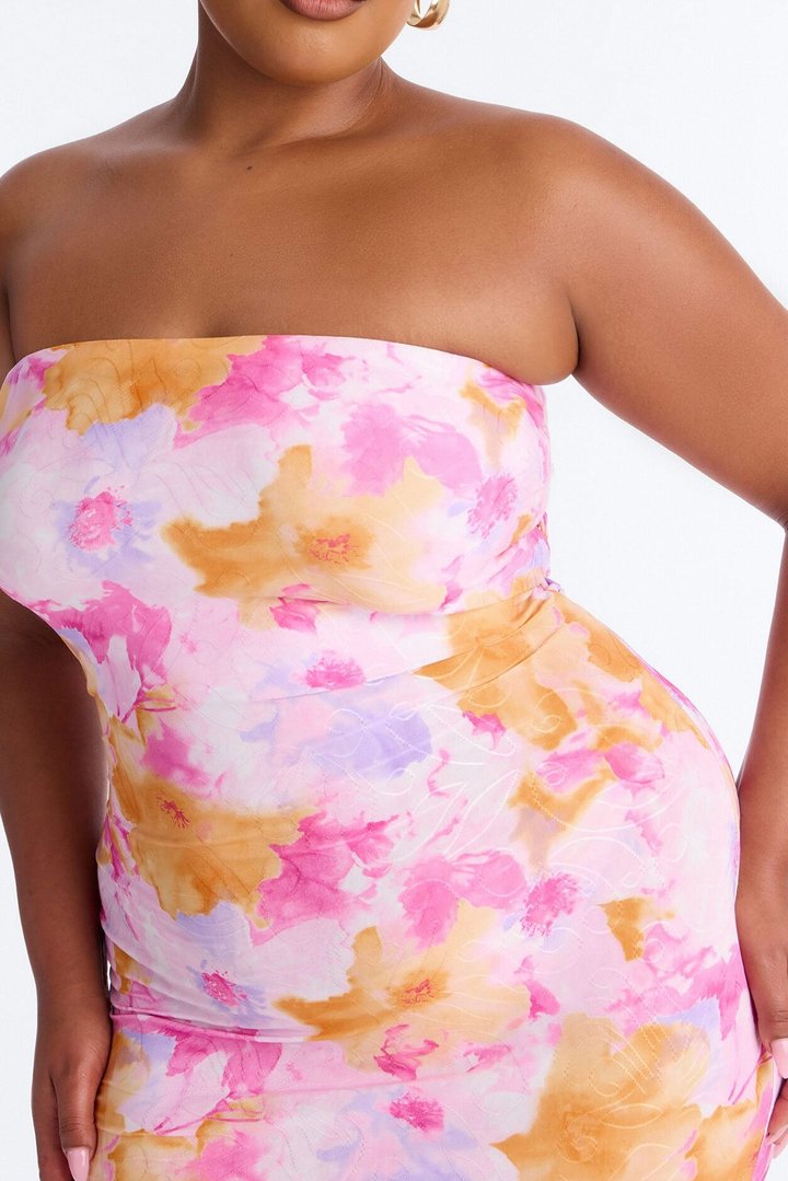 Stepping Out Strapless Maxi Dress - Pink/combo