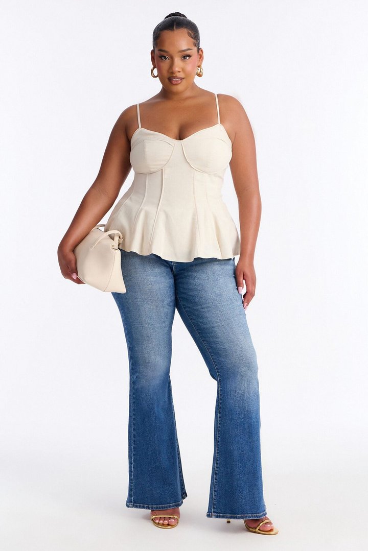 Pretty Please Peplum Linen Babydoll Top - Beige
