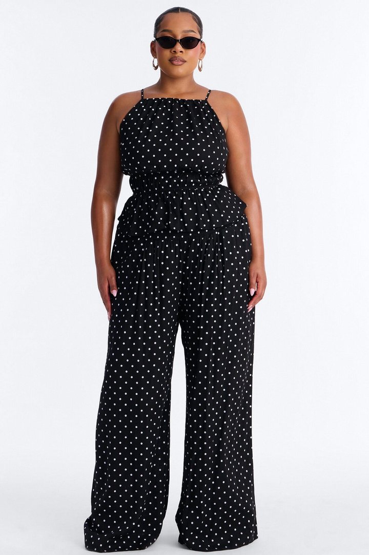 Riley Linen Polka Dot Pant Set - Black/White