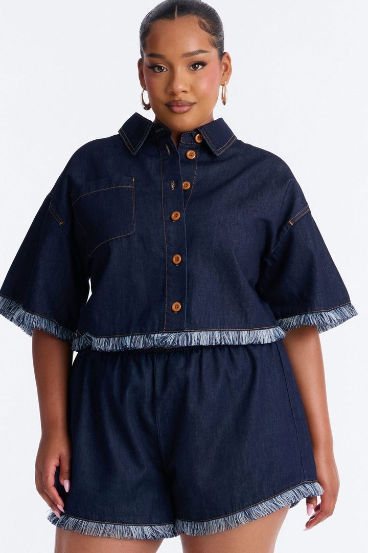 Farina Fringe Short Set - Dark Wash