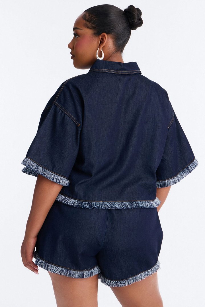 Farina Fringe Short Set - Dark Wash