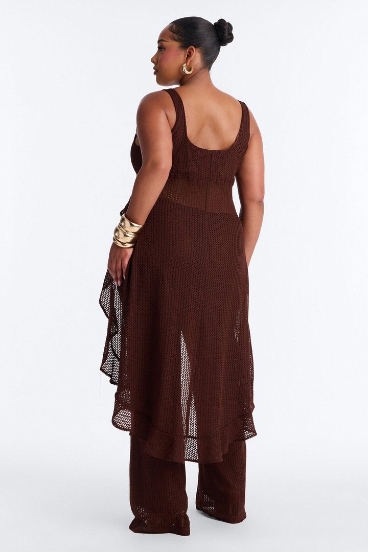 Jenni Flowy Crochet Pant Set - Chocolate