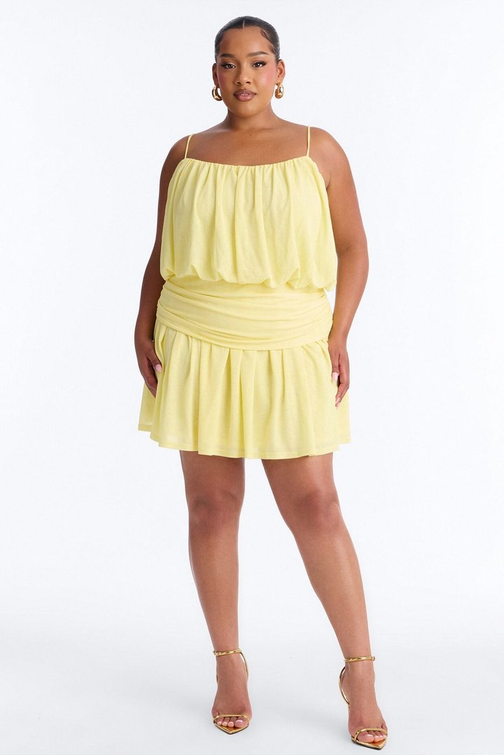 Luna Spaghetti Strap Textured Mini Dress - Yellow