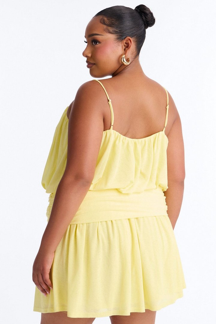 Luna Spaghetti Strap Textured Mini Dress - Yellow