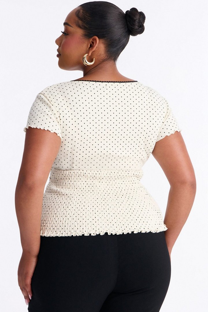 Marie Polka Dot Short Sleeve Smocked Top - White/combo