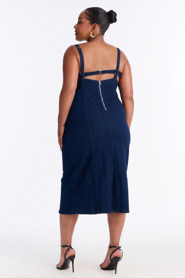 Demmi Corset Denim Midi Dress - Dark Wash