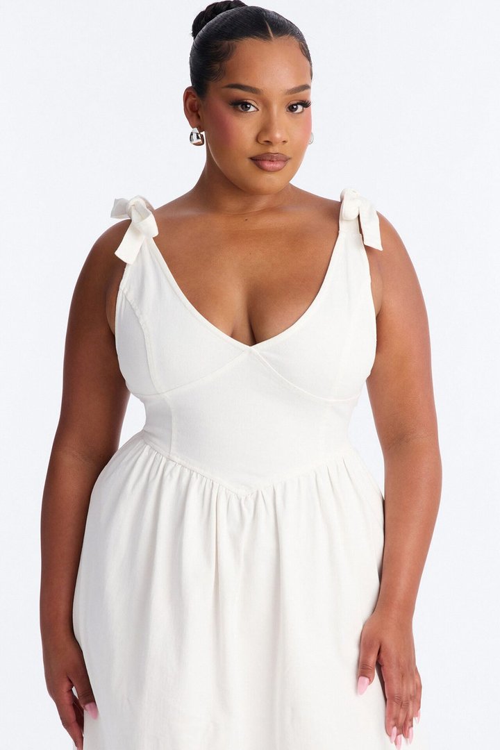 Candace Pleated Denim Midi Dress - White